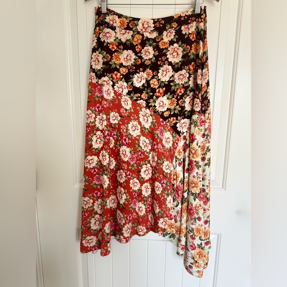 FARM Rio Anthro Patchwork Floral Asymmetrical Midi Skirt Boho Festival Medium - Picture 4 of 9